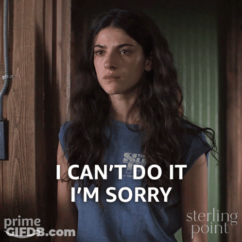 Woman Saying I Can't Do It I'm Sorry In Blue Shirt GIF