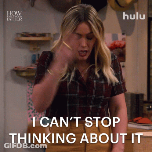 Woman Saying I Can't Stop Thinking About It Holding Pencil GIF