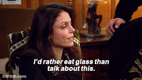 Woman Saying I'd Rather Eat Glass Than Talk About This GIF