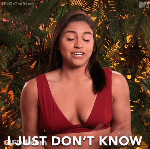 Woman Saying I Just Don't Know Tropical Background GIF