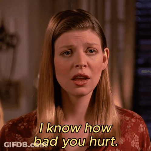 Woman Saying I Know How Bad You Hurt In Yellow Letters GIF