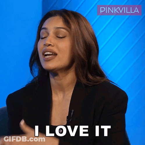 Woman Saying I Love It On Blue Background GIF
