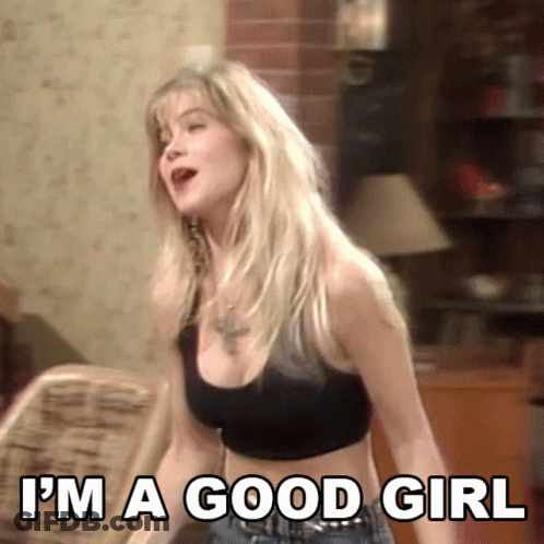 Woman Saying I'm A Good Girl In Black Crop Top GIF