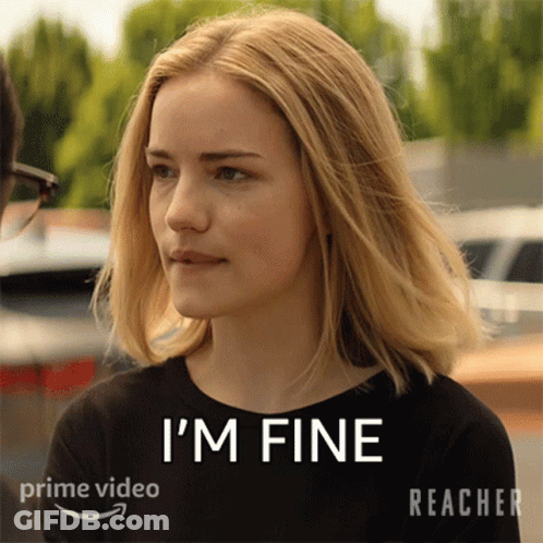 Woman Saying I'm Fine In Black Top GIF