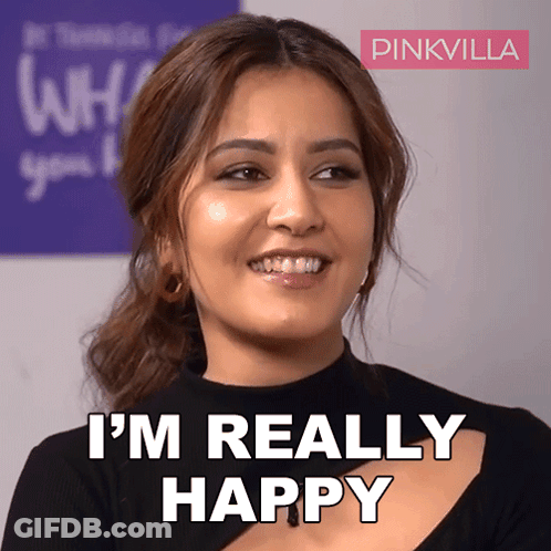 Woman Saying I'm Really Happy In Pinkvilla Ad GIF