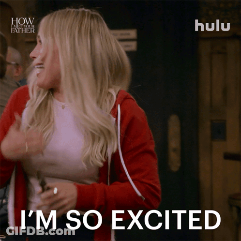 Woman Saying I'm So Excited In Red Jacket GIF
