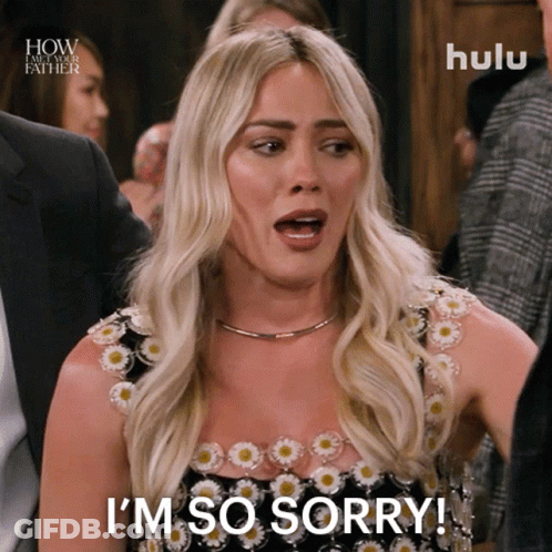 Woman Saying I'm So Sorry In Black Dress With Daisies GIF