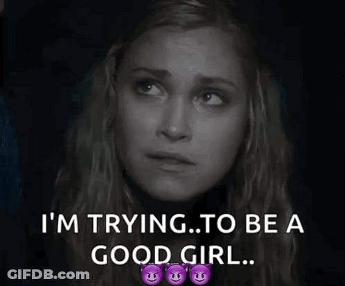 Woman Saying I'm Trying To Be A Good Girl With Purple Smiley Faces GIF