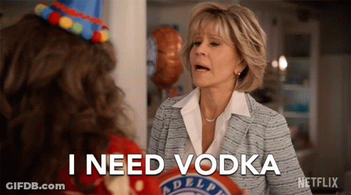 Woman Saying I Need Vodka Holding Bottle GIF