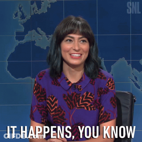 Woman Saying It Happens In Front Of World Map GIF