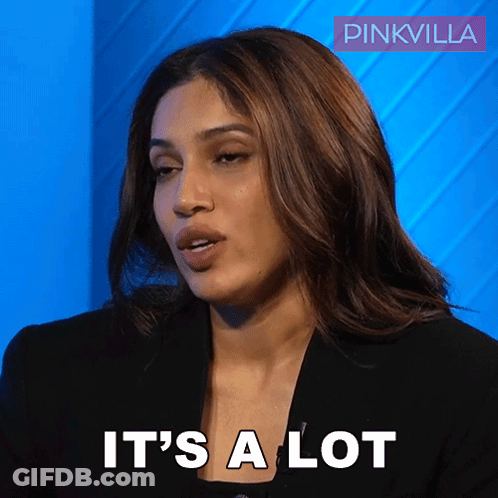 Woman Saying It S A Lot On Blue Background GIF