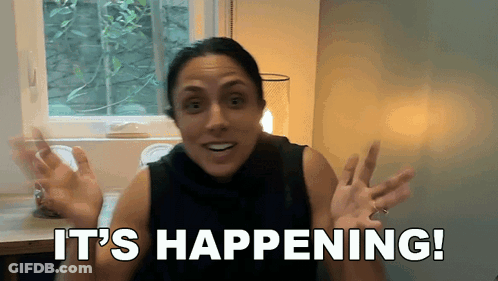 Woman Saying Its Happening Hands Up GIF
