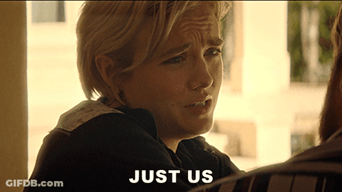 Woman Saying Just Us In Front Of Man GIF