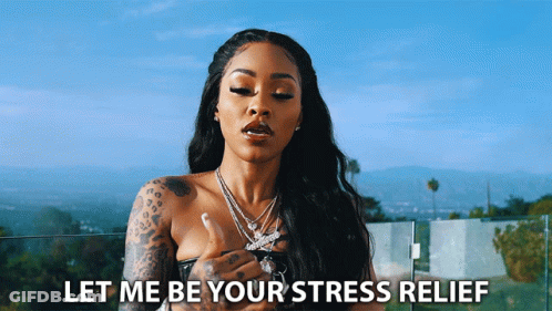 Woman Saying Let Me Be Your Stress Relief Blue Sky GIF