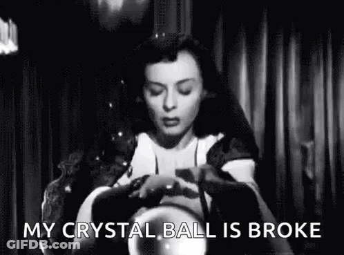 Woman Saying My Crystal Ball Is Broke Black And White GIF