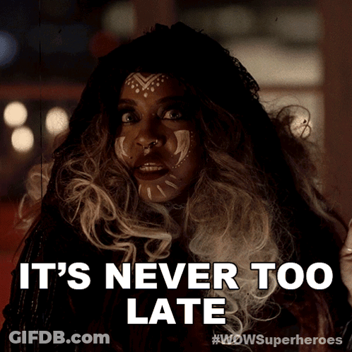 Woman Saying Never Too Late With Wig GIF