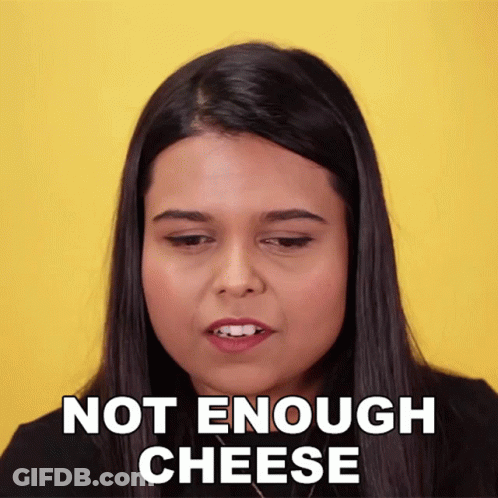 Woman Saying Not Enough Cheese On Yellow Background GIF