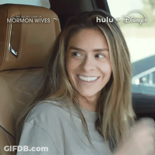 Woman Saying Not Too Much Fun In Front Of Secret Lives Of Mormon Wives Poster On Hulu GIF