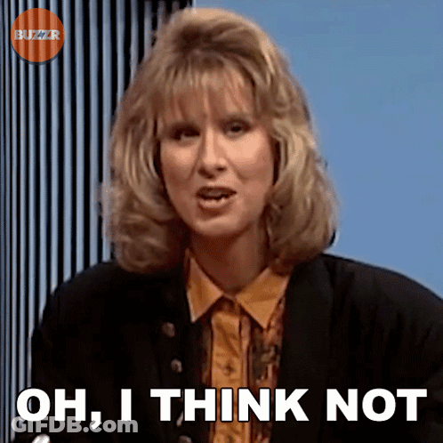 Woman Saying Oh I Think Not In Front Of Striped Wall GIF