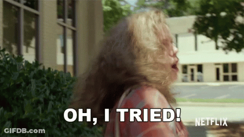 Woman Saying Oh I Tried In Front Of Building GIF