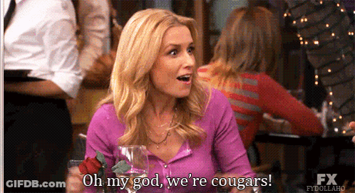 Woman Saying Oh My God We're Cougars With FX Logo GIF