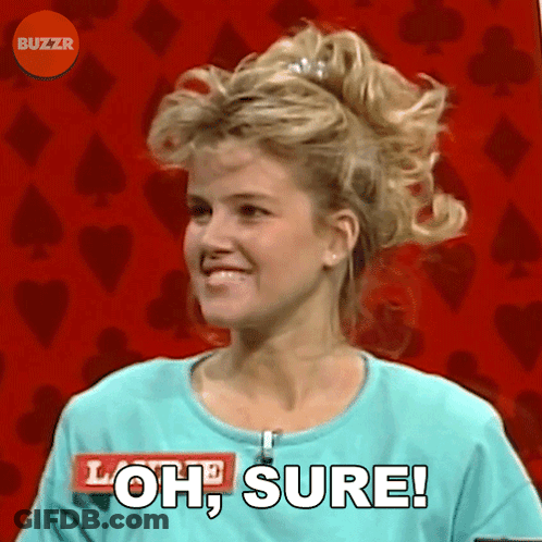 Woman Saying Oh Sure On Red Background With Hearts GIF