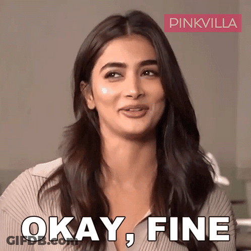 Woman Saying Okay Fine In Front Of Pink Villa Logo GIF