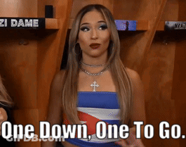 Woman Saying One Down One To Go GIF