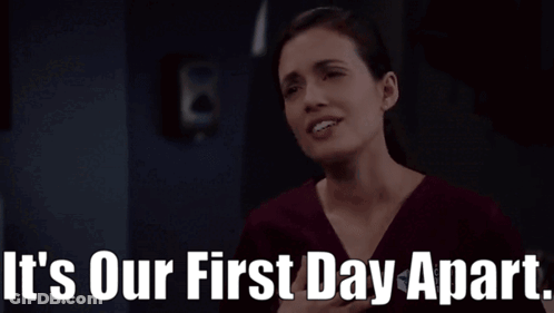 Woman Saying Our First Day Apart In Dark Room GIF