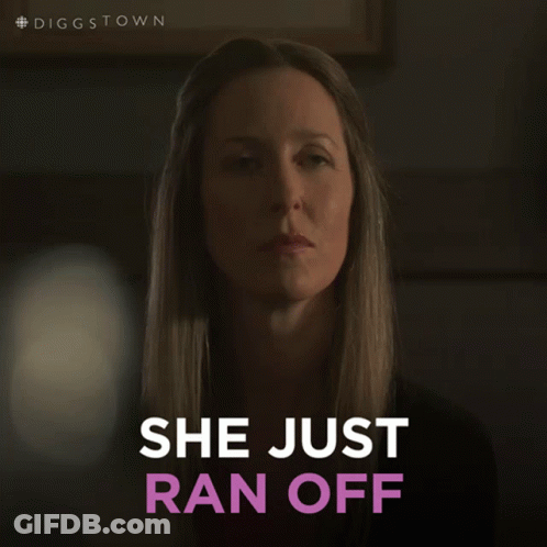 Woman Saying She Just Ran Off In Purple GIF