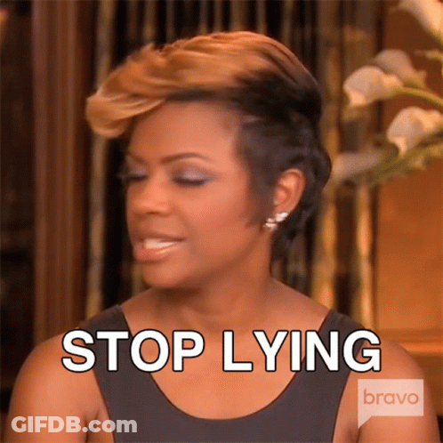 Woman Saying Stop Lying Wearing Bravo Shirt GIF