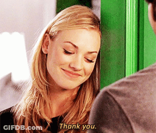 Woman Saying Thank You To Man In Green Doorway GIF