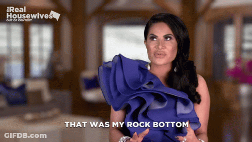 Woman Saying That Was My Rock Bottom In Blue Dress GIF