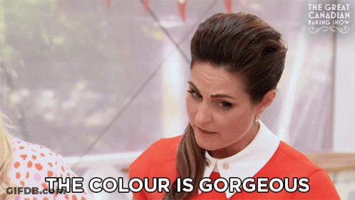 Woman Saying The Colour Is Gorgeous In Front Of Great Canadian Baking Show Sign GIF