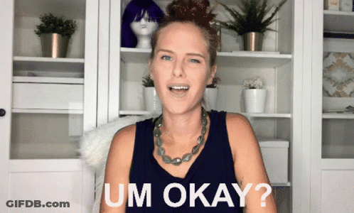 Woman Saying Um Okay In Front Of Shelves GIF