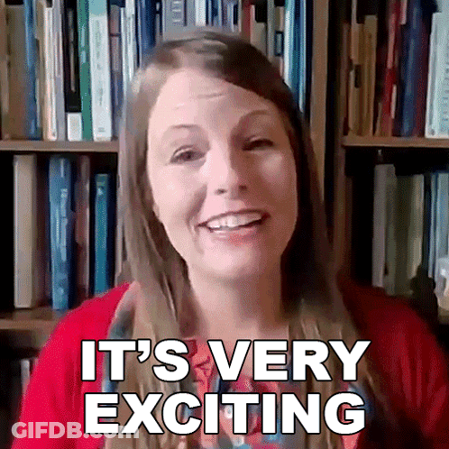 Woman Saying Very Exciting At Bookcase GIF