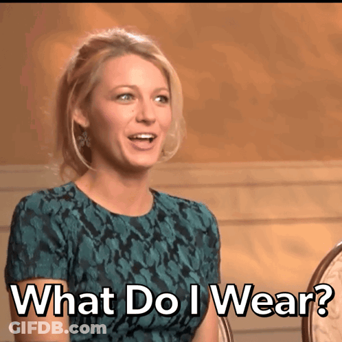 Woman Saying What Do I Wear In Green Dress GIF