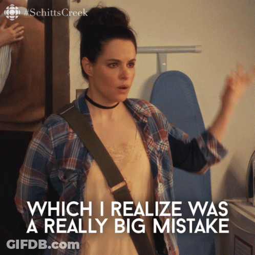 Woman Saying Which I Realize Was A Really Big Mistake In Front Of Ironing Board GIF