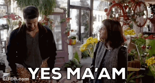 Woman Saying Yes Ma'am In Flower Shop GIF