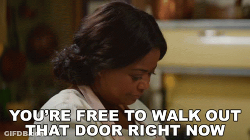 Woman Saying You're Free To Walk Out That Door GIF