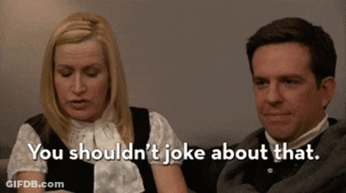 Woman Saying You Shouldn't Joke About That To Man Sitting Beside Her GIF