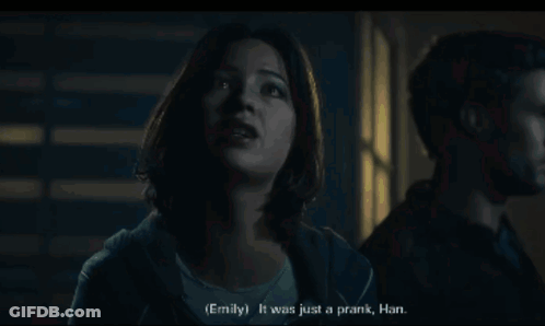 Woman Says Emily It Was Just A Prank Han In Dark Room GIF