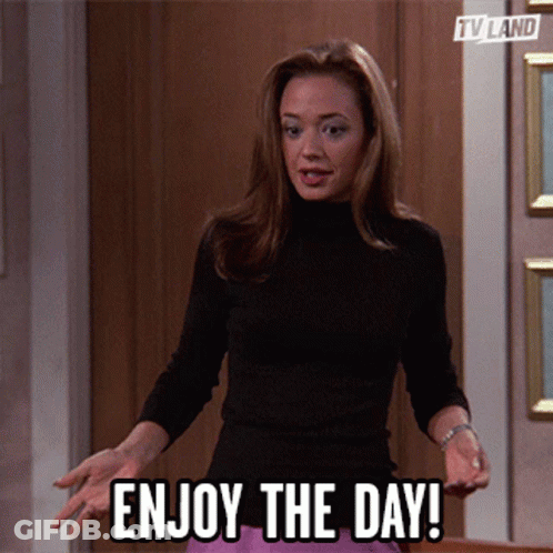 Woman Says Enjoy The Day In Front Of Door GIF