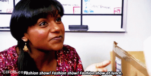 Woman Says Fashion Show At Lunch In Front Of White Board GIF