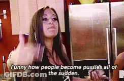 Woman Says Funny How People Become Pussies All Of The Sudden In Kitchen GIF