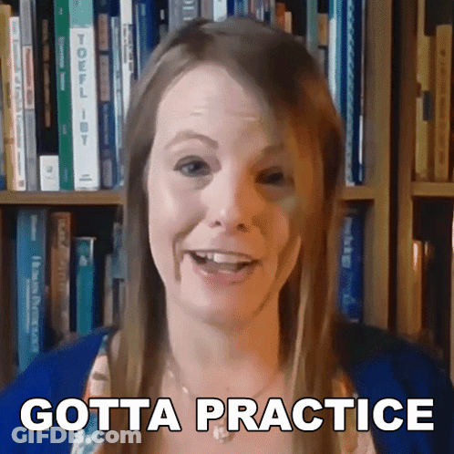 Woman Says Gotta Practice In Front Of Bookshelf GIF