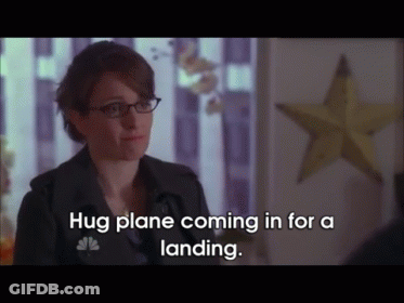 Woman Says Hug Plane Coming In For A Landing In Front Of Star GIF