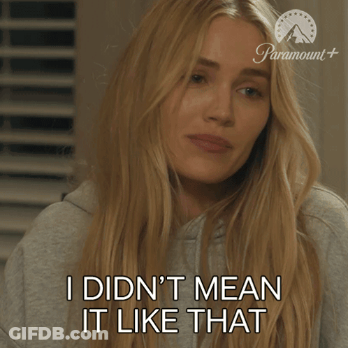 Woman Says I Didn't Mean It Like That In Front Of Paramount Logo GIF