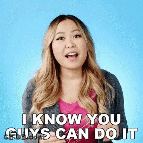 Woman Says I Know You Guys Can Do It In Front Of Blue Background GIF