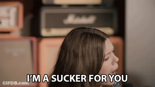 Woman Says I'm A Sucker For You In Front Of Marshall Amplifier GIF